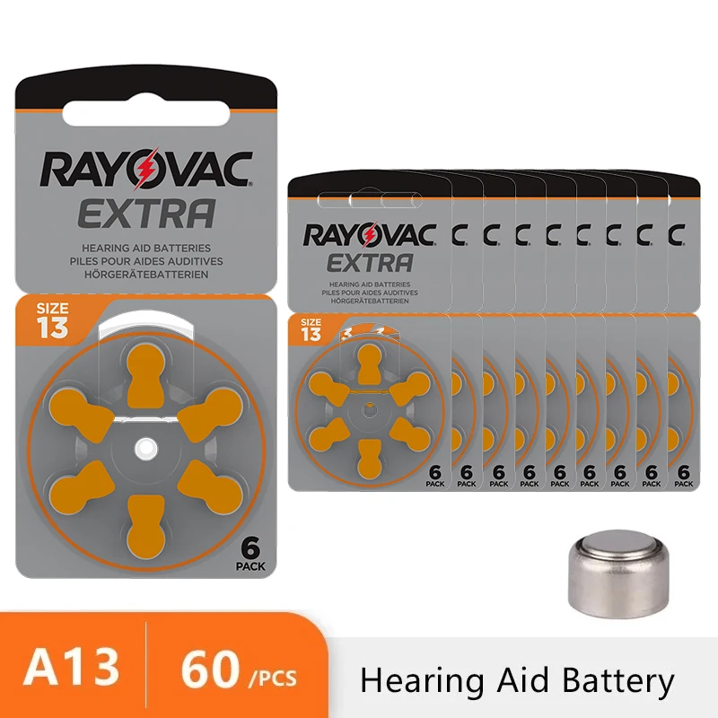 60 шт. аккумулятор для слуховых аппаратов A13 13A 13 P13 PR48 1,45 В RAYOVAC EXTRA цинковые воздушные аккумуляторы для наушников усилителя звука BTE CIC RIC