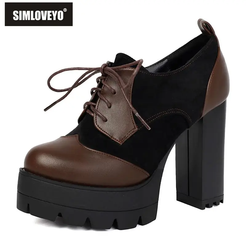 

SIMLOVEYO 2026 Новые женские туфли-лодочки с круглым носком, на массивном каблуке 11 см, платформа 35 см, на шнуровке, разноцветные, увеличенные размеры 44, 45, 46