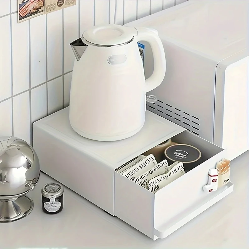 Coffee Machine Storage Rack Seasoning Jar Drawer Box Kitchen Desktop Organize Shelf Pull-out Small Appliances Increase Stand