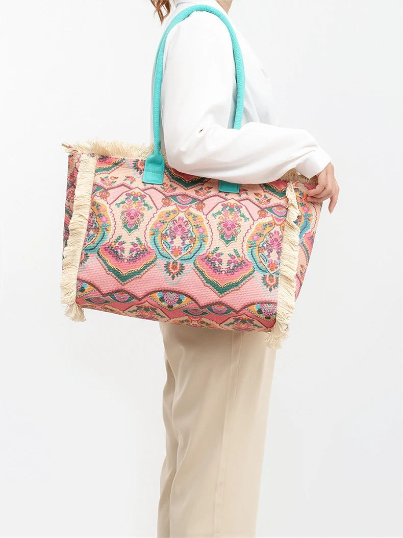 

Bohemian Vintage Shoulder Bag Zipper Large Capacity Canvas Women's Summer Handbag Retro Female Tote Bag