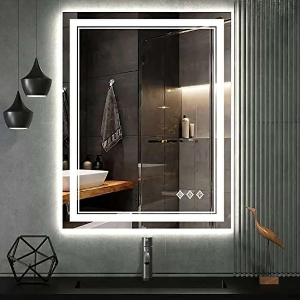 

24x32 Inch LED Bathroom Mirror Front and Backlit Gradient 3 Colors Dimmable IP54 Double Lights Enhance Anti-Fog Hanging Plates