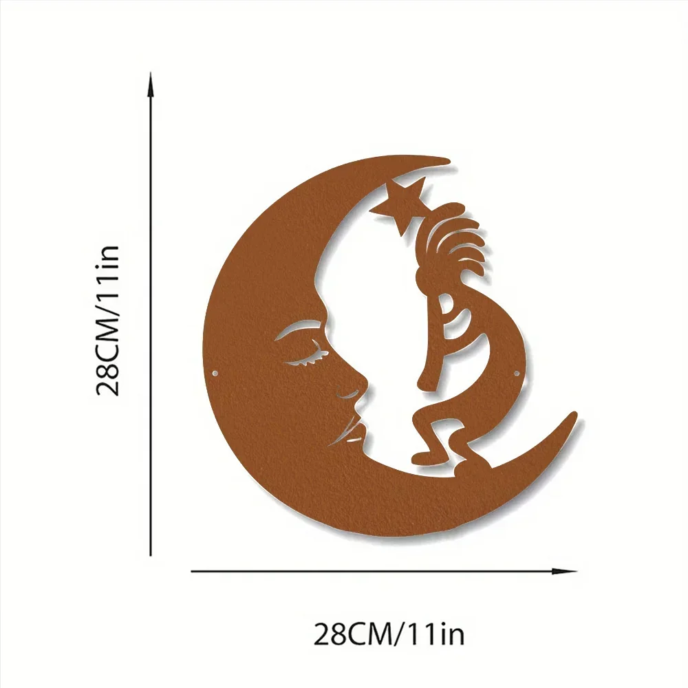 Mesmerizing Metal Wall Art with Moon & Kokopelli – Hypnotize with Beauty. Fascinating for Outdoor. Graceful Modern Decor