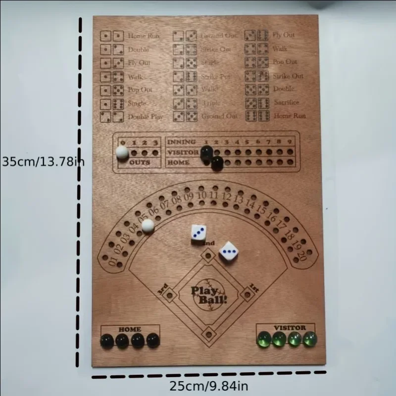 Baseball Dice Board Game,Wood Baseball Intelligence Game,Fun Baseball Board Game Family Party Holiday Gatherings Team Game