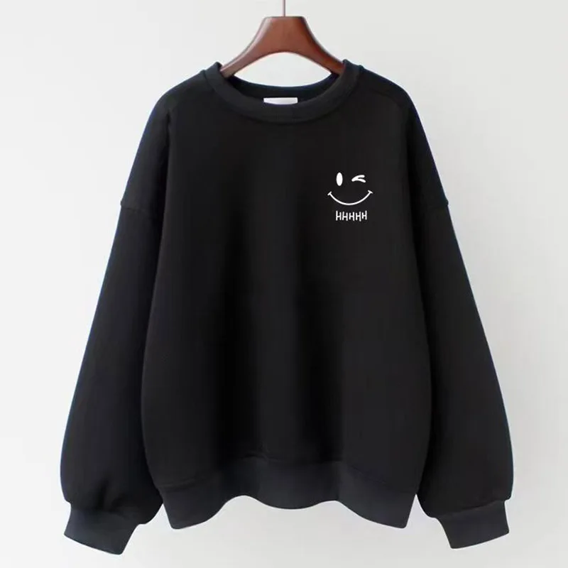 

Women Clothing Fashion Cartoon Letter Printed Pullovers Autumn Loose Casual Hoodies Vintage O-neck Pure Cotton Sweatshirts