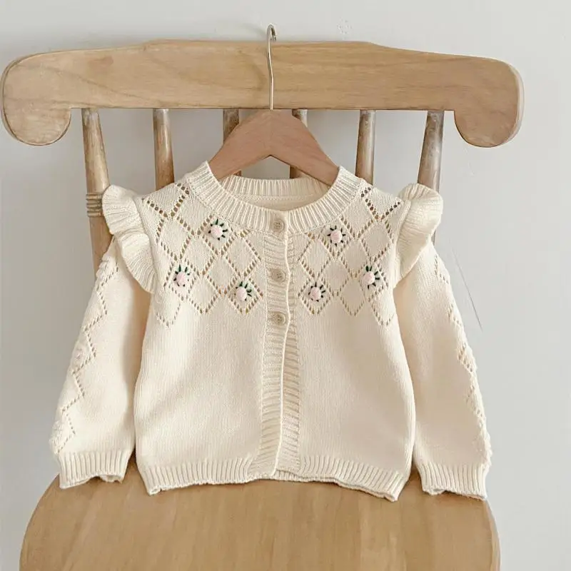 2026 Autumn New Baby Girl Long Sleeve Knitted Coat Girls Cute Flower Sweater Toddler Casual Cardigan Baby Clothes