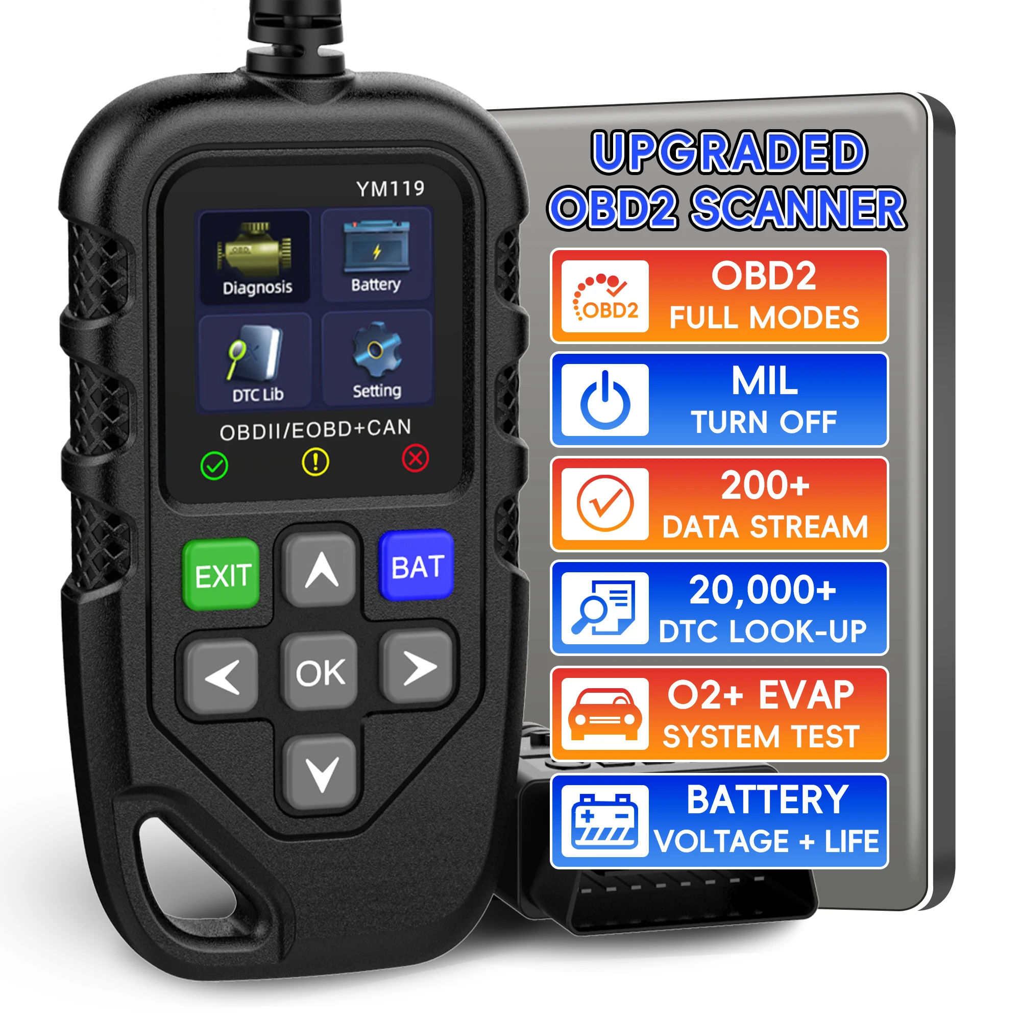 OBD2 Scanner Live Data Professional Mechanic OBDII/EOBD Diagnostic Code Reader Tool, Check Engine Light, Car Scan Tools