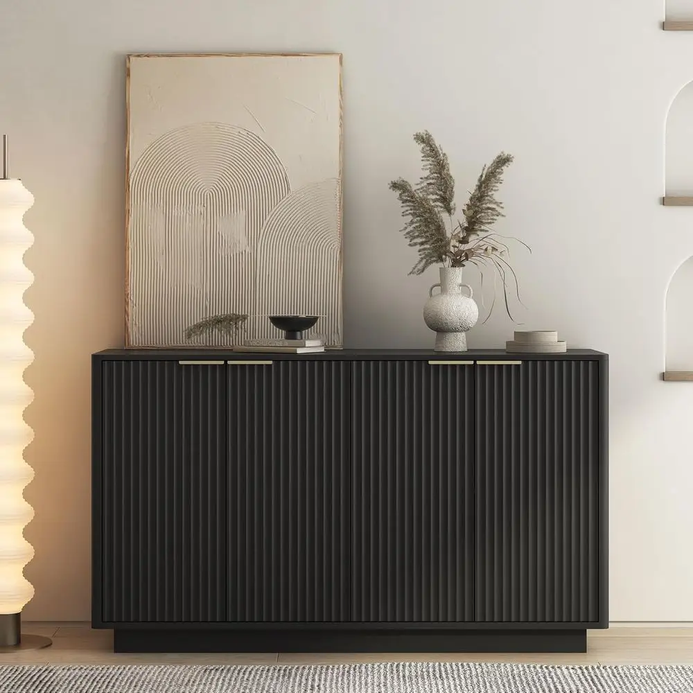 

Elegant Black Multi-Functional Sideboard with Luted Design and Adjustable Shelves for Dining, Living, or Bar Area