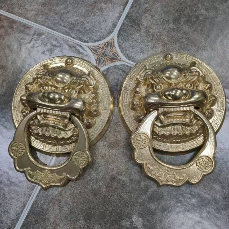 Gate lion head tiger head handle, unicorn beast head handle pure copper old-fashioned pull ring retro Chinese door ring