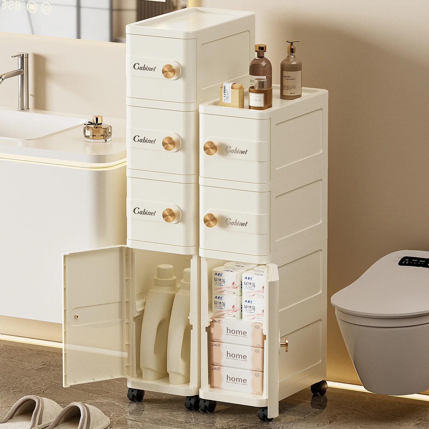 Gap storage cabinet, snacks, household bathroom storage rack, multi-level drawer type, movable gap, kitchen storage cabinet