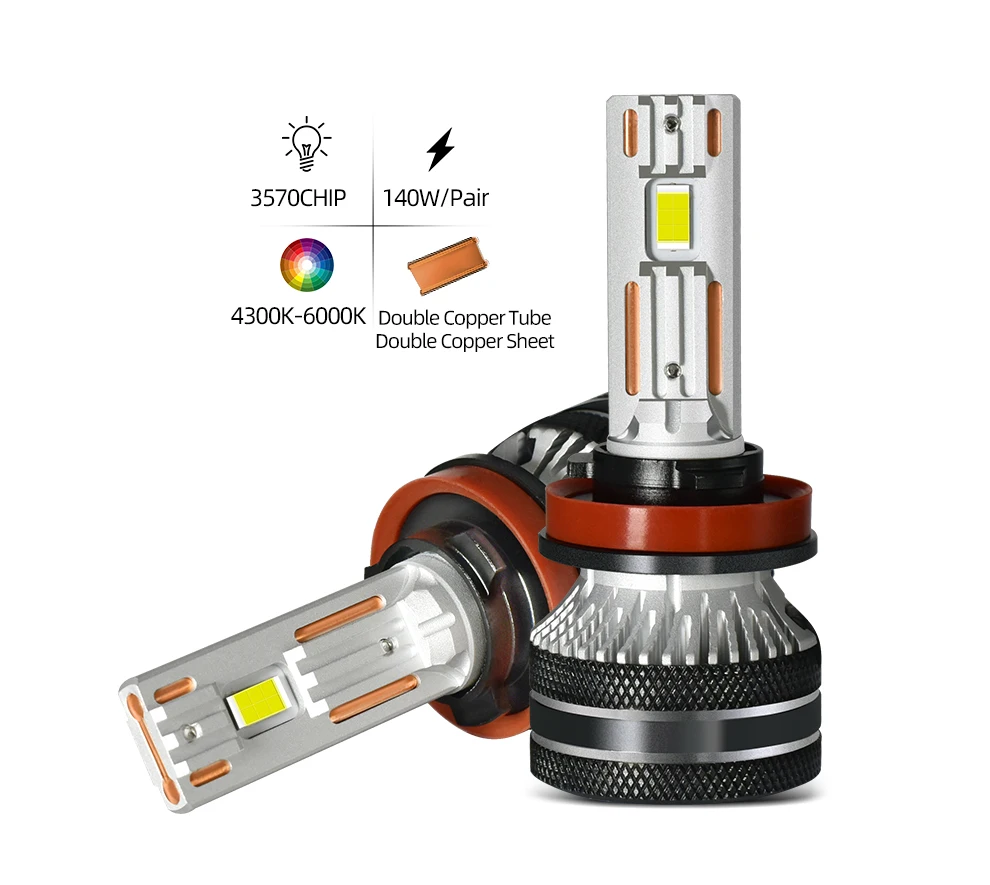 K5C H7 LED 60000LM 140W H7 Canbus Led-lampen 4300K LED H4 H11 HB3 9005 HB4 9006 K6C led Doppel Kupfer Rohr Nebel Licht 12V 2PCS – Detail 1