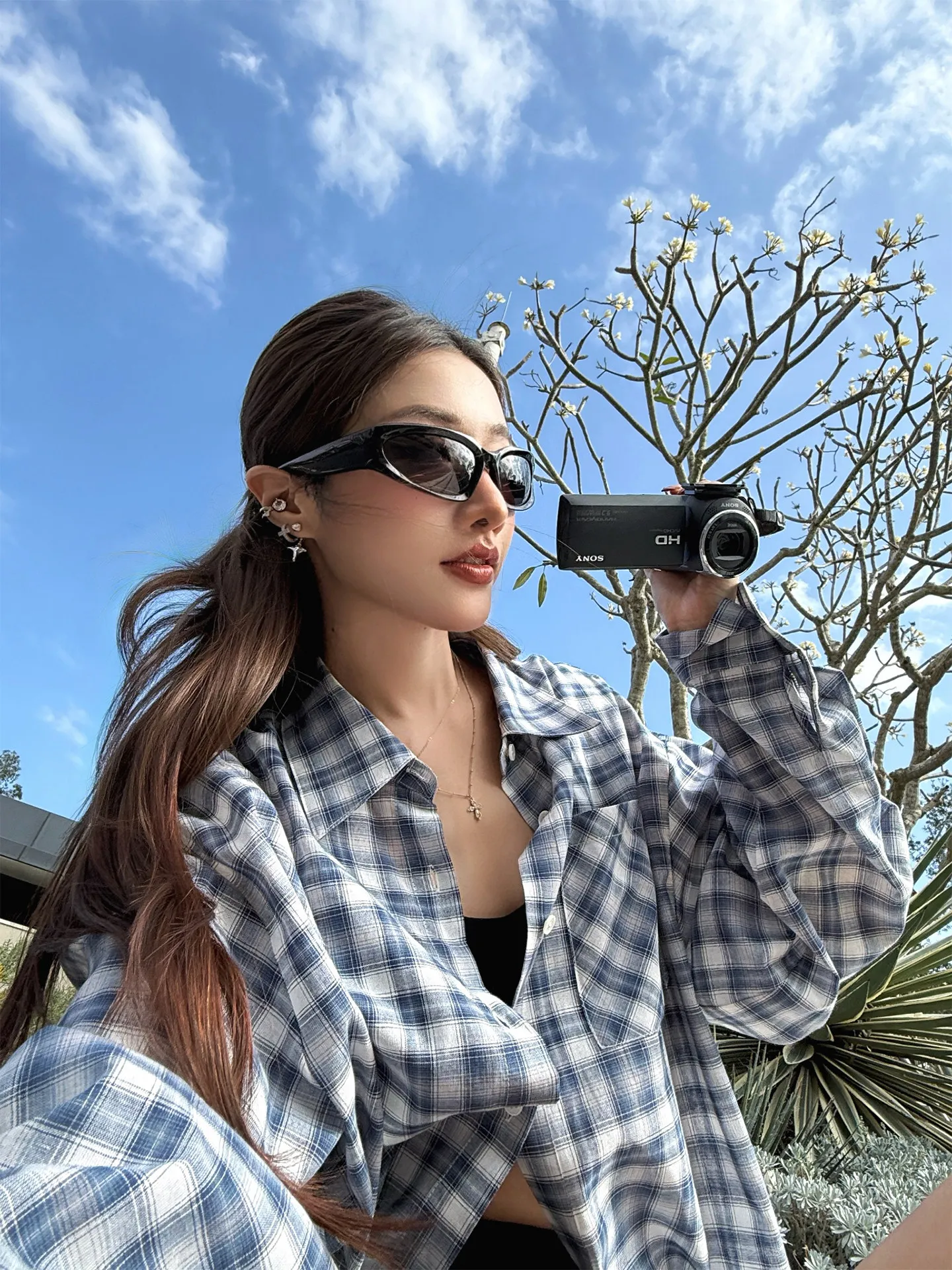 

Left Side Women's Plaid Shirt Casual Long Sleeve Spring 2026 Vintage Checkered Loose Fit Breathable Cotton Comfortable Shirt