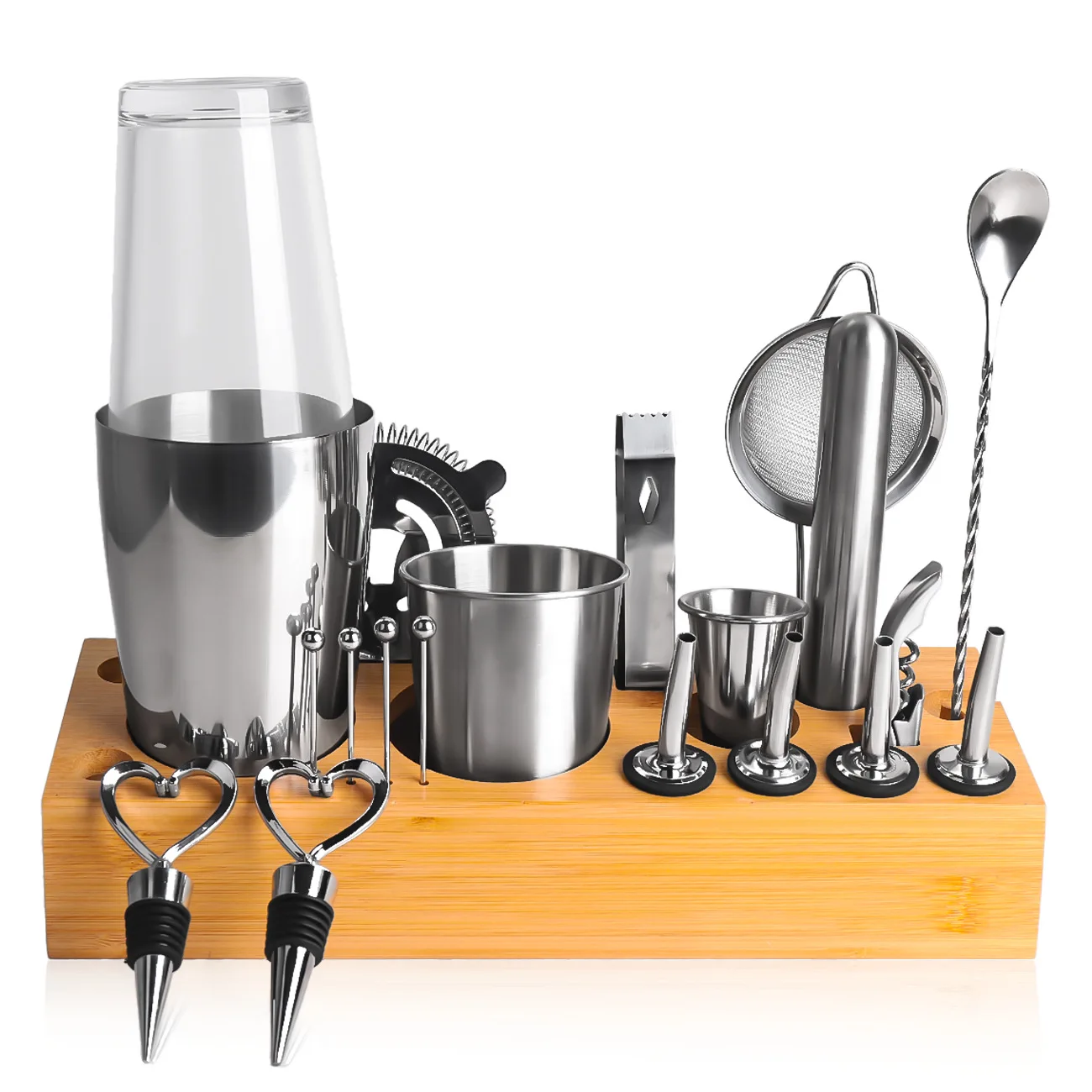 

Stainless Steel Cocktail Shaker Set - Amazon Bar Tools with Storage Rack Gift Box
