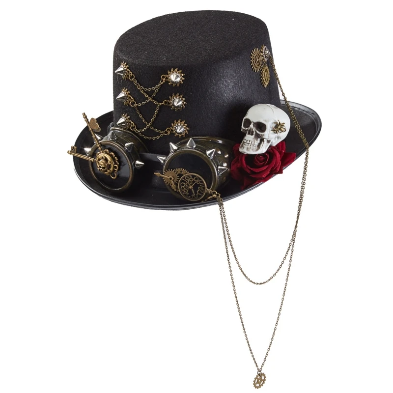 

Halloween Retro Top Hat Rose Skeleton Goggles Decoration Girl Cosplay Prop Dropshipping