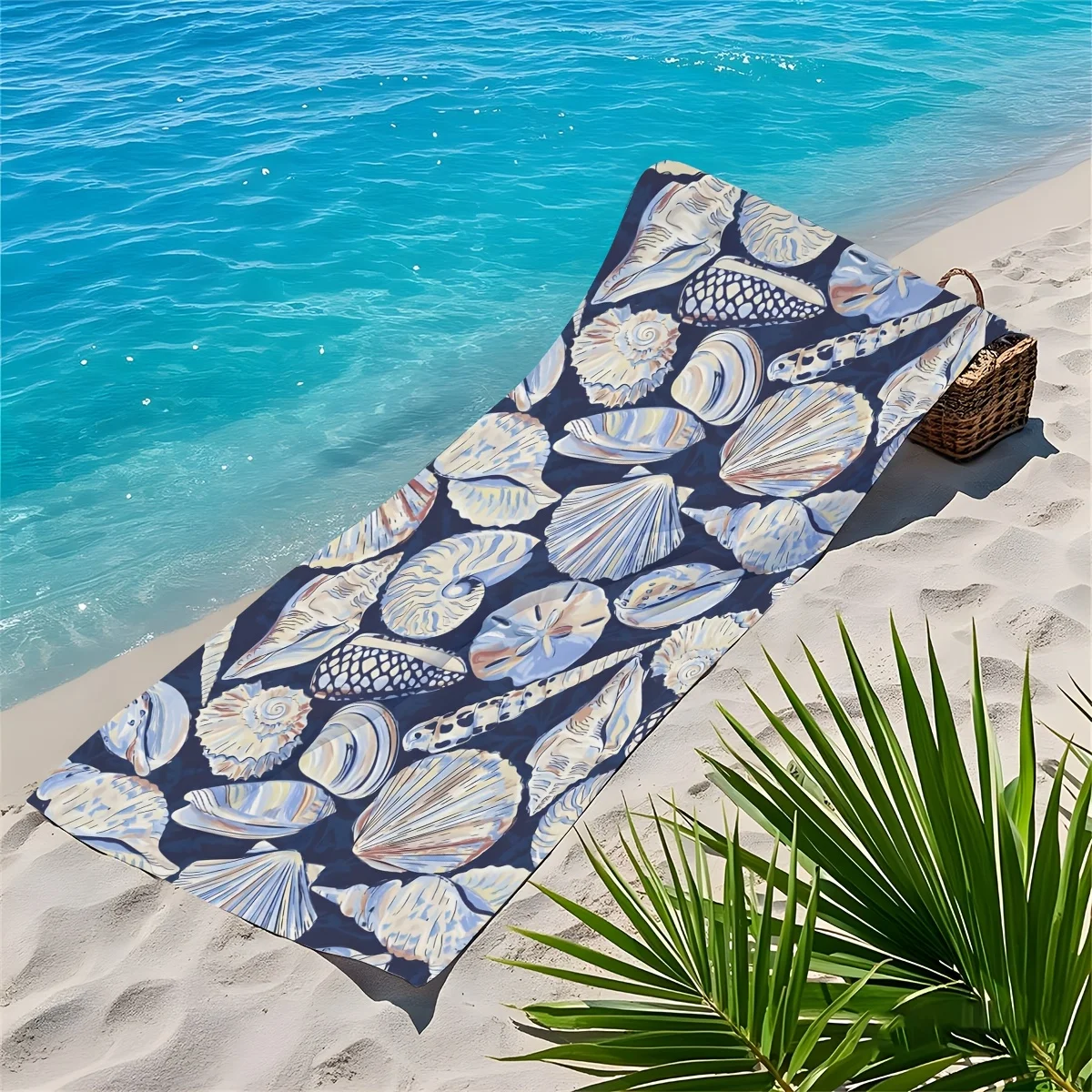 Underwater Museum Style Beach Towel Detailed Shell Illustration for Dive Clubs & Aquarium Souvenir