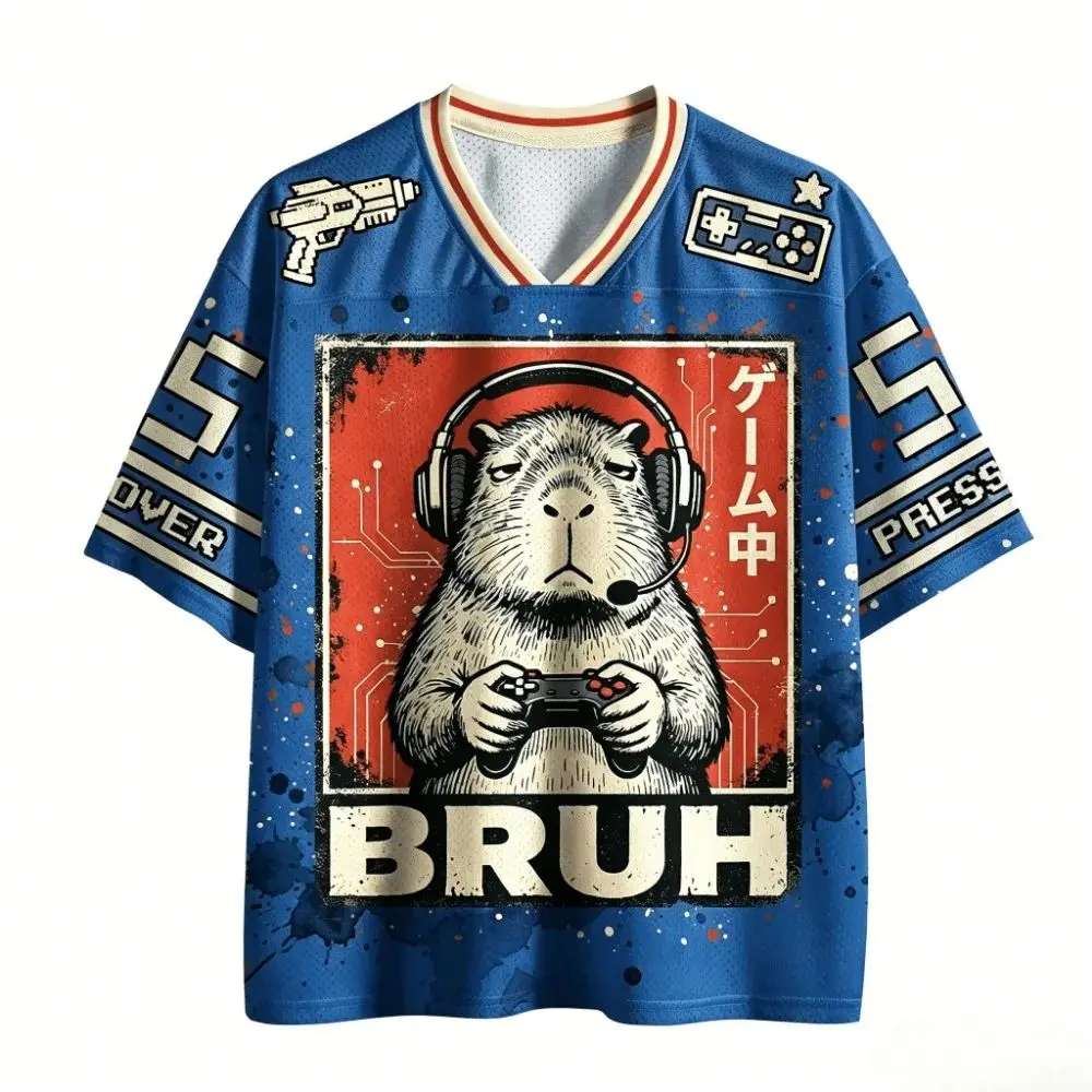 Summer Fun Porcupine Pattern 3D Printed Embroidery Moisture-Wicking Fast-Drying V-Neck T-Shirt Street Fashion Style