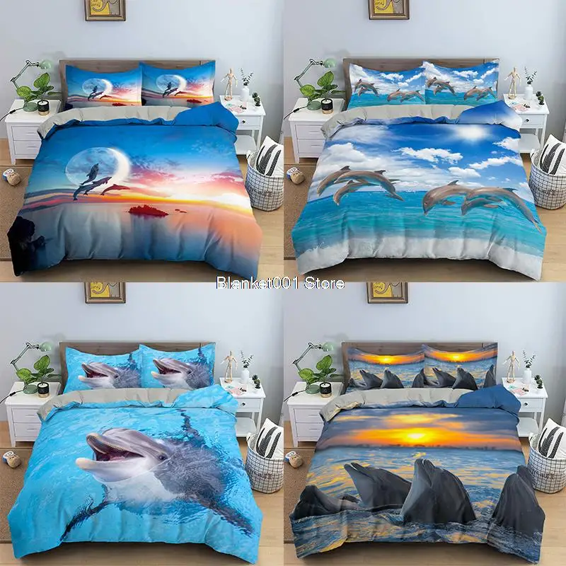 

3D Dolphin Printed 2/3Pcs Duvet Cover and Pillow Case Bedding Sets EU/US/AU/UK Single Twin Full Queen King Size