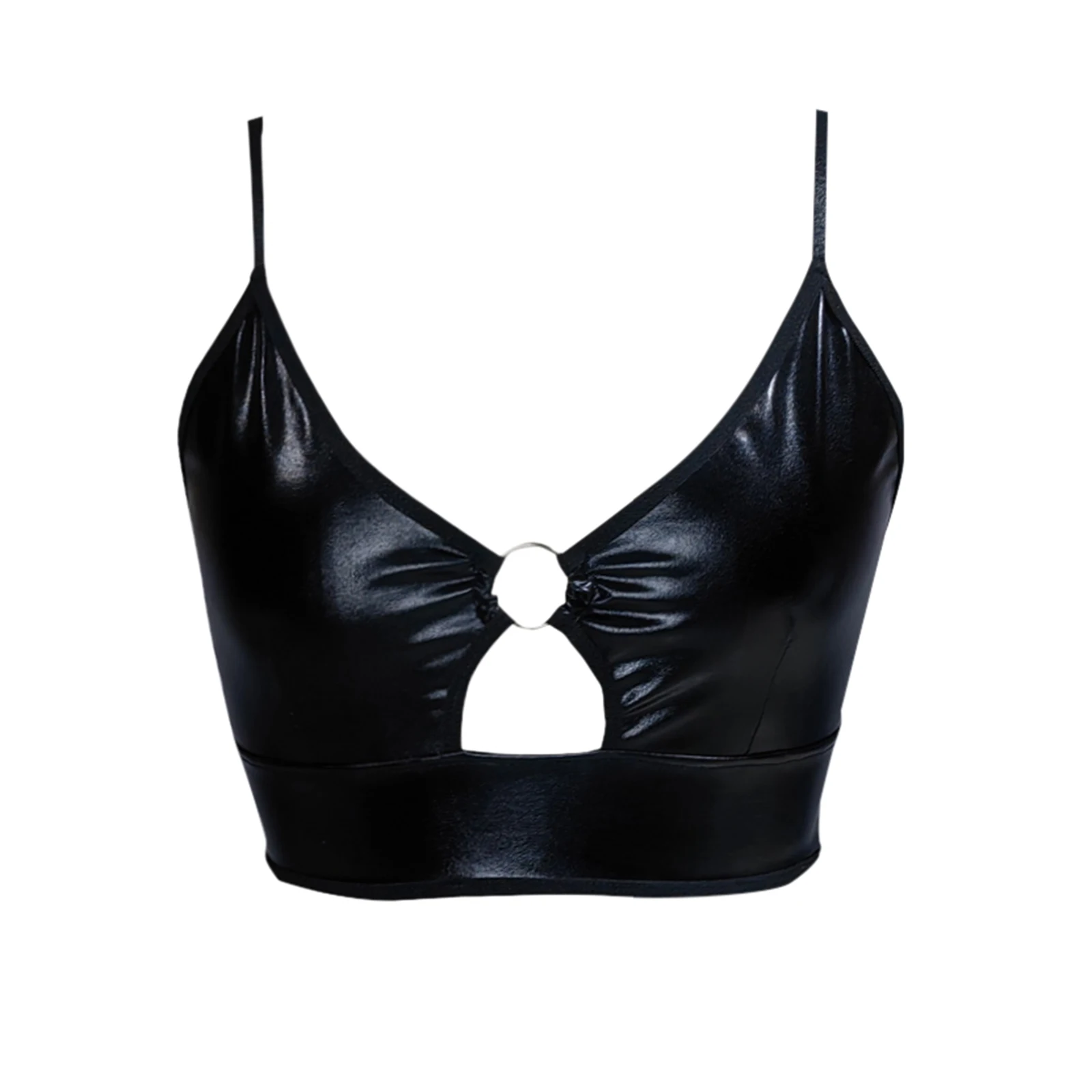 Women Sexy Glossy Leather Bra For Sex Hot Erotic Sexy Lingerie Metal Ring Hollow Latex Push Up Bralette Tops Bra Women Clubwear