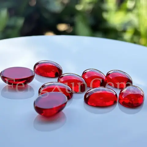 링 제작용 타원형 플랫 백 카보숑 유리 비즈, 스톤 루즈 유리 비즈, 레드 컬러, 8x10 ~ 20x30mm