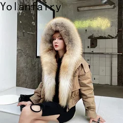 Real Fox Fur Collar Hooded Women's Coats High Street Wool Female Jacket Warm Women Parkas Women's Clothing Mujer Parkas Zjt915