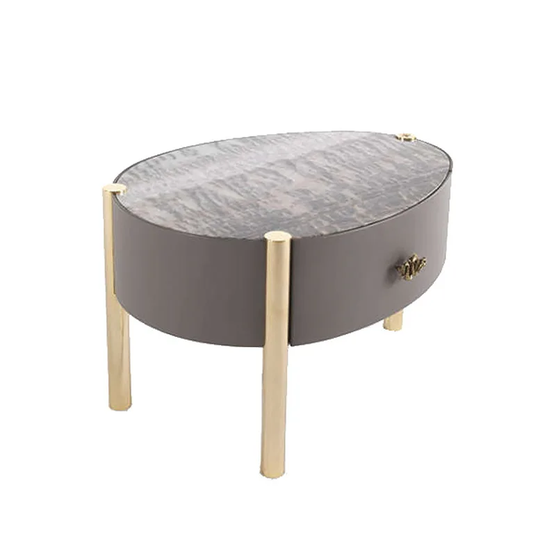 

Light luxury bedside table modern simple with pumping oval storage