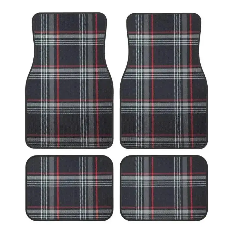 4pcs Polyester Fiber GTI Tartan Car Floor Mat for Most Models Anti Slip Dirt-proof Durable Front Rear Mats Set Auto Accessories
