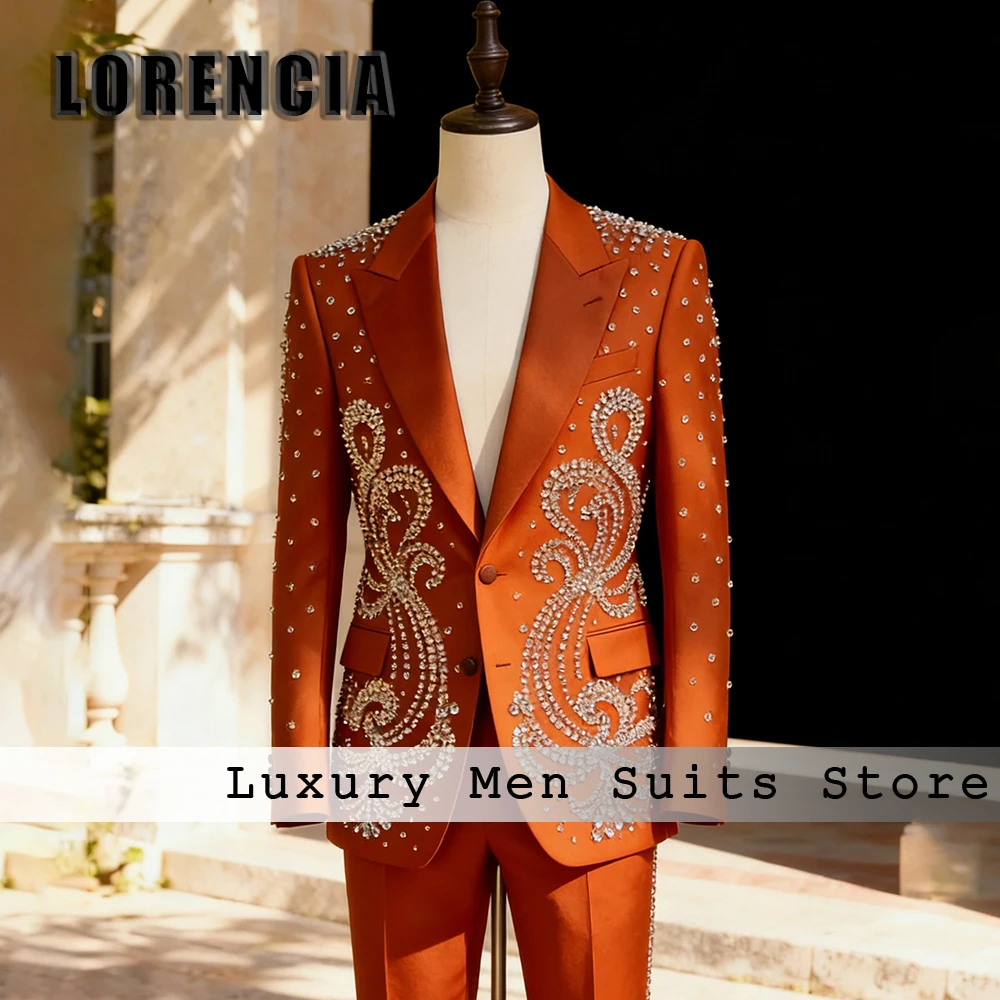 

Simple Jewelry Men Suits 2 Pieces Glitter Satin Tuxedos Set Evening Party Outfit Male Prom Customized Blazer Pants ropa hombre