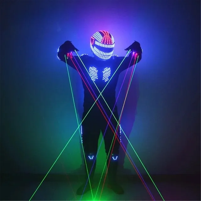 

New LED Robot Costumes Stage RGB Glowing Jacket Dancer Wearing Cosplay Laser Gloves Nightclub Party