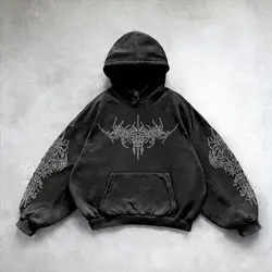 Amerikan Harajuku Y2K gotik koyu desen baskı yıkanmış Hoodie erkek sonbahar gevşek sokak Hip-Hop Rap Trend kadın kazak