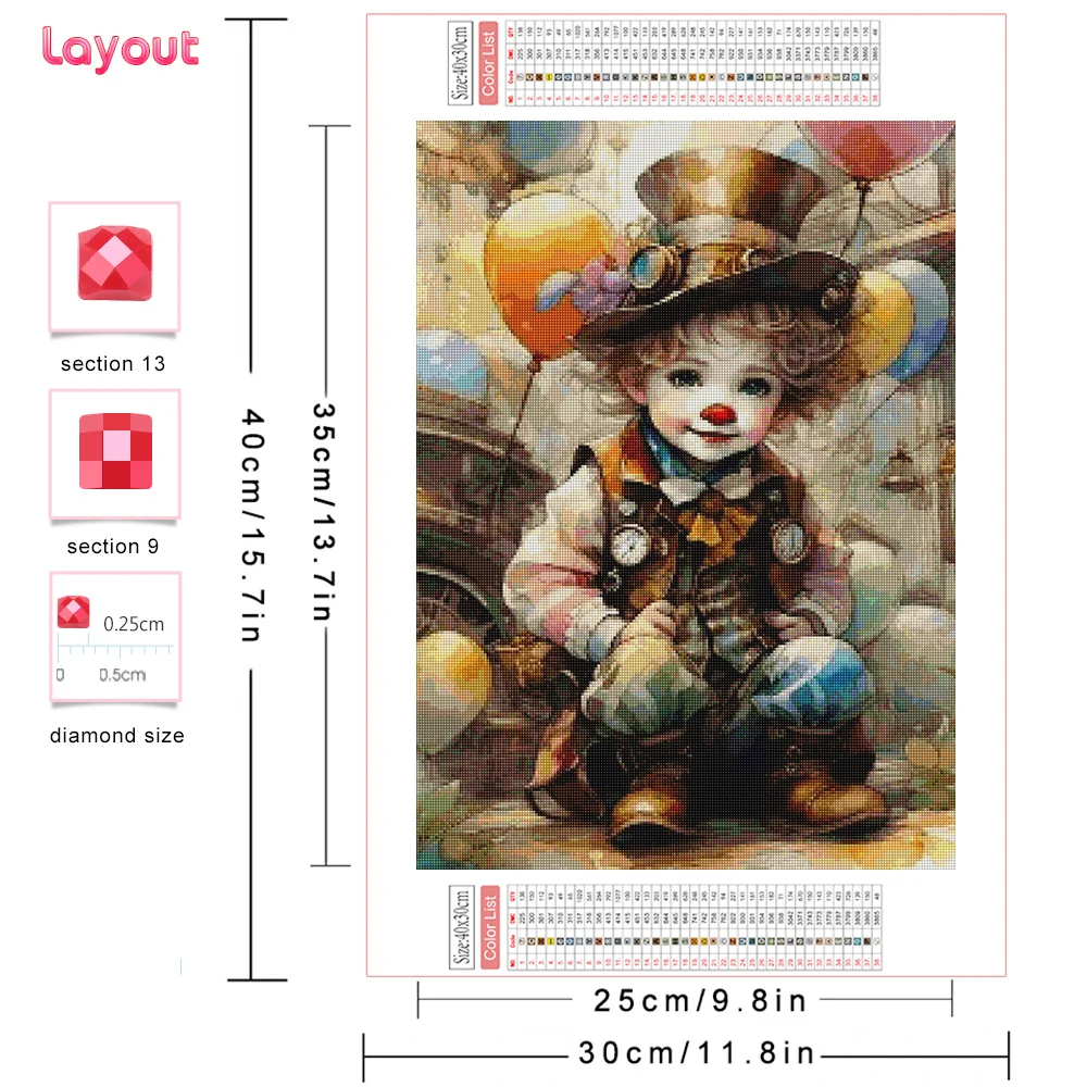 Huacan 5D DIY Diamond Painting Cartoon Diamond Embroidery Clown Cross Stitch Kit Rhinestone Pictures Home Decor