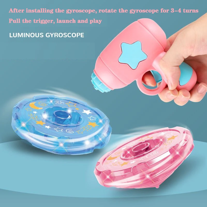 Saucer Launcher Pistol Outdoor Spinning Gun Toys Flying Disc Bamboo Dragonfly Ejection Luminous Gyroscope Gift For The Childrens