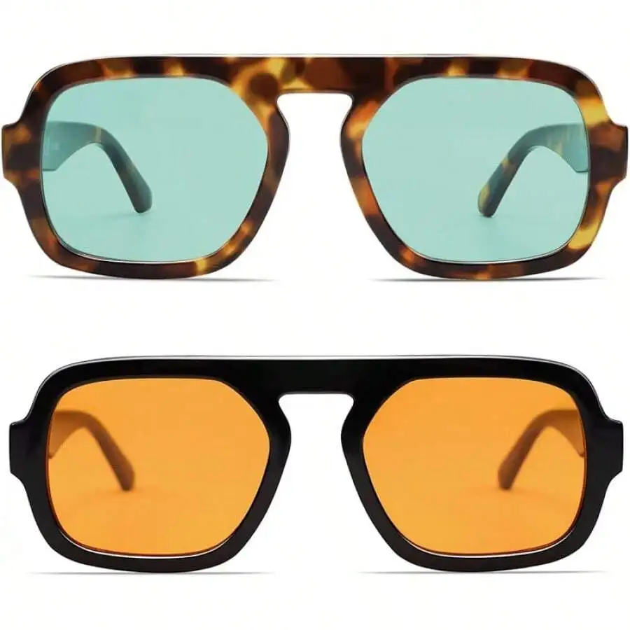 VANLINKER Gafas de sol cuadradas retro de gran tamaño para mujeres y hombres, estilo vintage de los años 70, gafas de sol grandes con parte superior plana VL9826