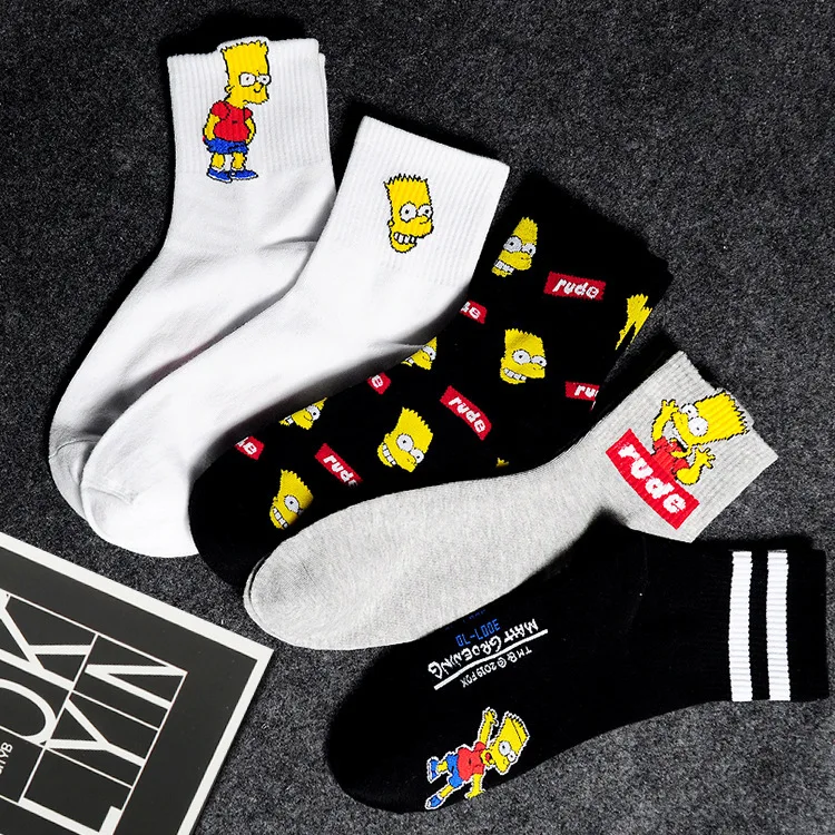 

1 Pair New Arrival Cartoon Simpsons Women Socks Fashion Harajuku Funny Men Socks Middle Tube Cute Autumn Winter Novelty Socks