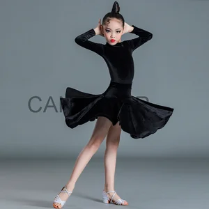 Latin Velvet Tanzkleid für Mädchen, Kinderkleid, Ballsaal -Tanzkleidung, Tango, Petersilie, praktischer Tanz, Tee, Ausschnitt V. 8 Hauptverkaufskind Samba Kleidung - №6