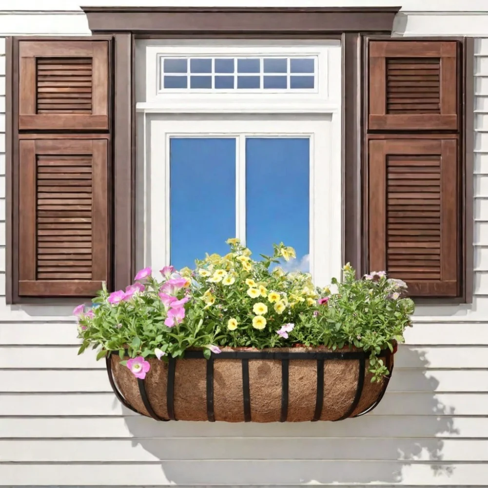 16 Inch Coco Liner Hanging Flower Basket for Porch Fence Patio Outdoor Decor with Metal Frame and Coconut Coir Liner