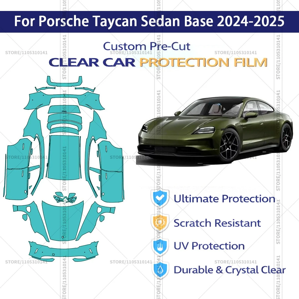 

For Porsche-Taycan-Sedan-Base-2024-2025 Pre-Cut Paint Protection Film PPF Transparent Car Film Professional Automotive PPF