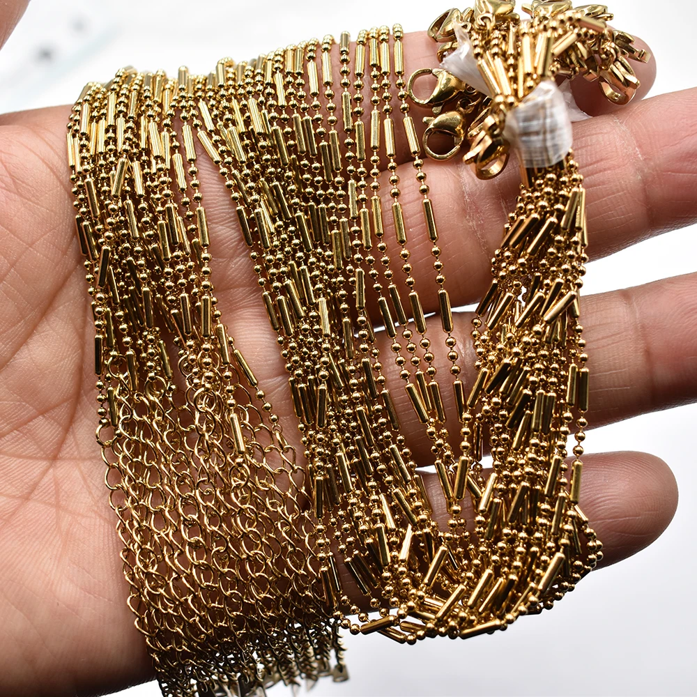 Großhandel 20 Stück/Lot 1,5 mm goldfarbene modische Bambus-Gliederkette aus Edelstahl 40 cm + 5 cm Kette mit Karabinerverschluss DIY Schmuck – Detail 2