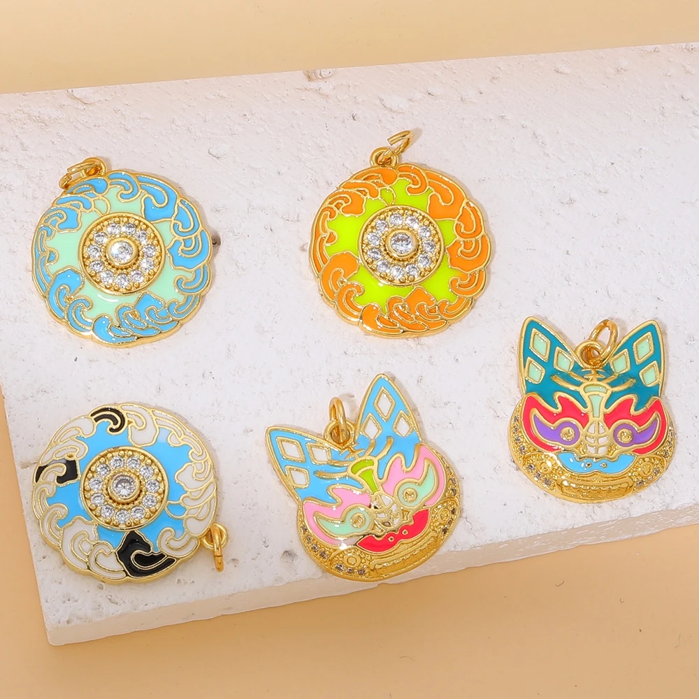 Juya Handmade 18K Real Gold Plated Multicolor Snowflake Sun Flower Cat Star Enamel Charms For DIY Handicraft Accessories Making