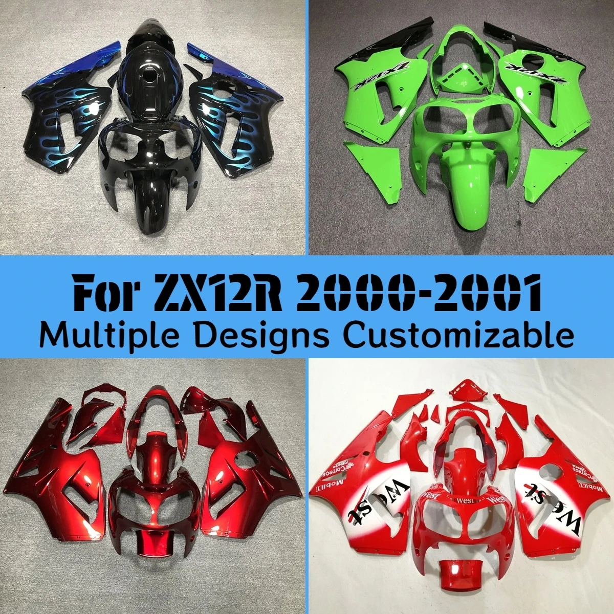 Für Kawasaki ZX12R 2000 2001 ABS-Verkleidungssatz ZX 12R 00 01 Kunststoff-Karosserieteile Motorrad-Verkleidungssatz