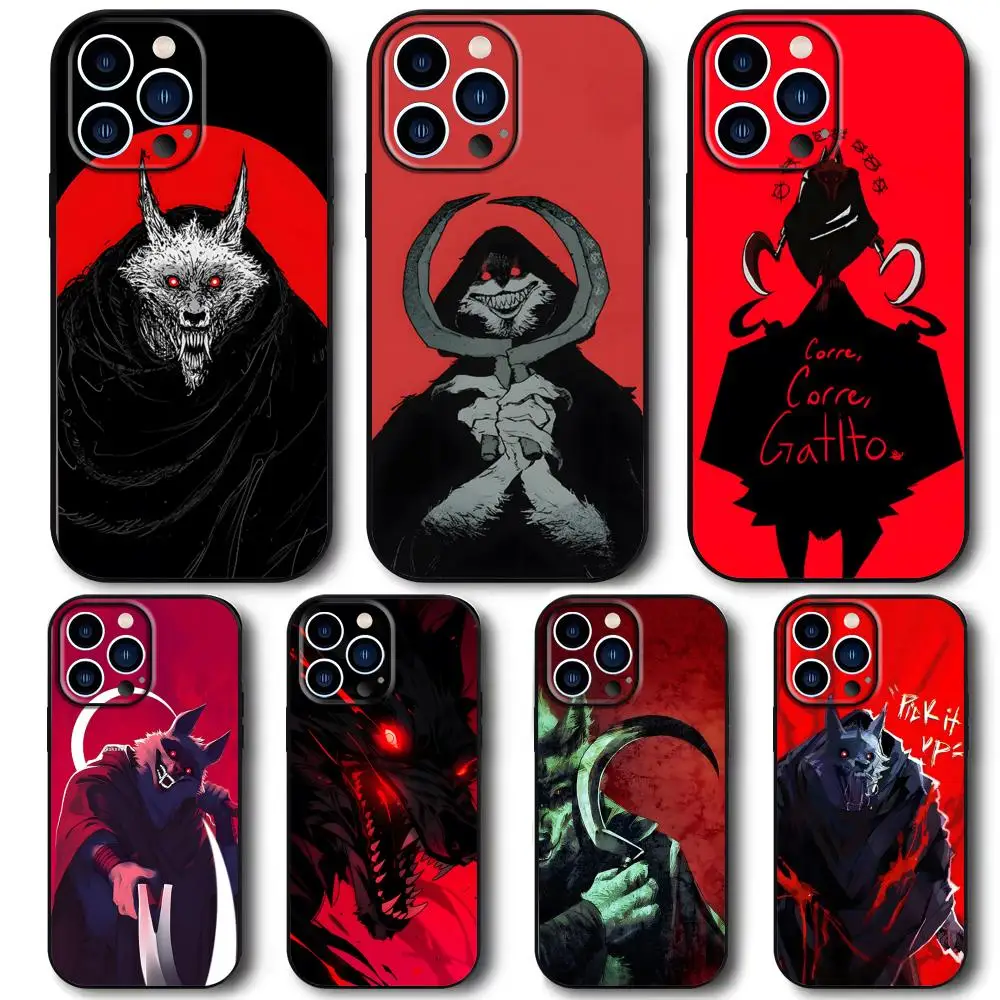 Coque de téléphone souple antichoc noire pour iPhone 17 16 16e 15 14 13 12 11 Plus Mini Pro Max, motif Chat en bottes de l'Enfer