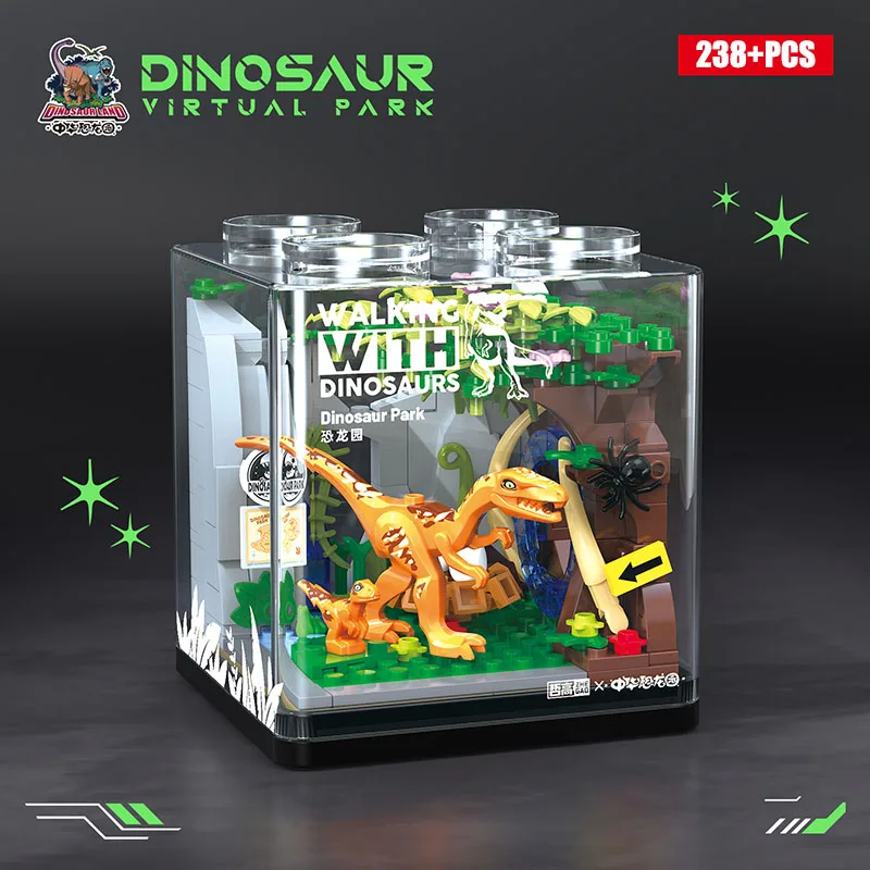 Jurassic Dinosaur World MOC Dino Park Mini Size Building Blocks Sets With Dust Cover Dino Research Institute Bricks Toys Gifts