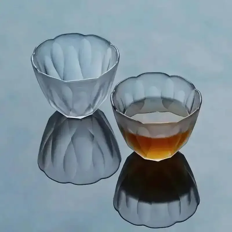 Snow Artistic Frosted Petal Whiskey Glasses Japanese Style Wine Bowl Cup Brandy Snifters Flower Whisky Tumbler Sake Shot Glass
