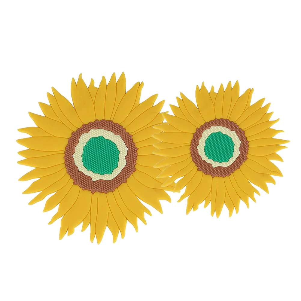 

2Pcs Unique Shape Placemats Sunflower Design Heat Resistant Insulation Pads Non-Slip Decorative Mats Practical Kitchen Place Mat