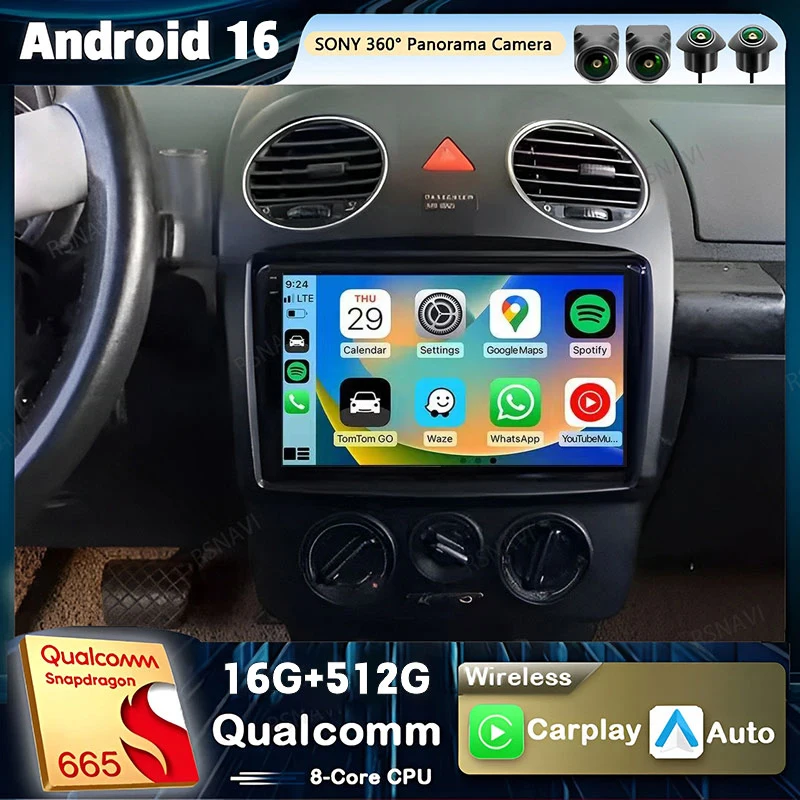 Radio para Auto Android 16 con Carplay para VW Volkswagen Beetle 2000 2001 - 2012, Reproductor Multimedia con 4G WIFI, Navegación, Video y Bluetooth