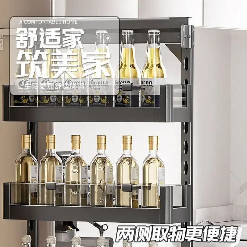Kitchen little monster cabinet, side crack next to refrigerator, high cabinet pulling basket, snack cabinet pulling deep