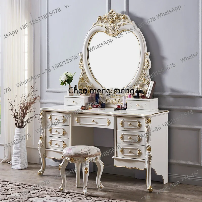 

Hot sales White Drawers Vanity Table Dest Luxury Wooden Mirror Corner Dressing Table Modern Saving Makeup Tafel Furnitures For B