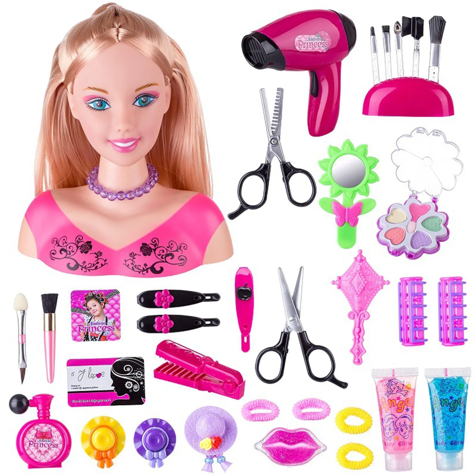 Kids Hairdressing Set, Kids Hairdressing Makeup Dolls 35PCS Hair Styling Dolls Hair Accessories Playset for Girls Children