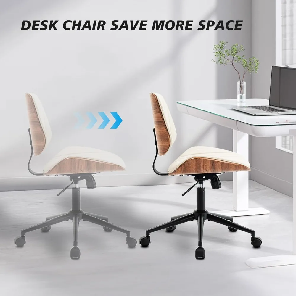 كرسي مكتب بدون ذراعين مع 360 درجة ° عجلات دوارة، كرسي كمبيوتر مريح قابل للتعديل الارتفاع للمكتب المنزلي، جلد PU مع جدار حديث #5