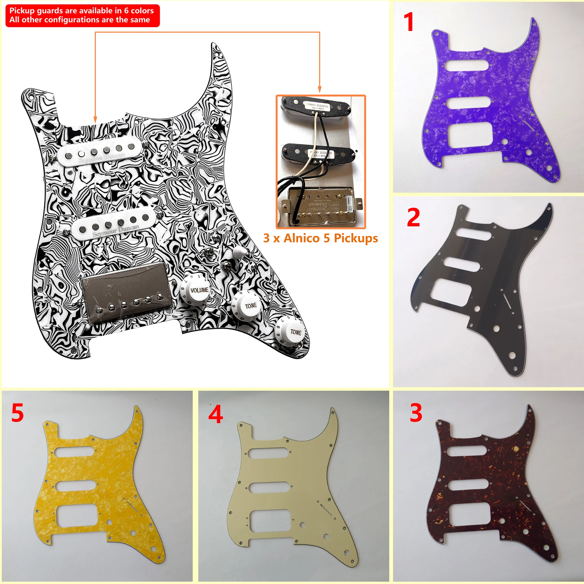 

HSS Loaded Prewired ST Pickguard Set SSL1 JB4 Model Pickups Alnico V Coil Split Humbucker Pickups SSH Pick Guard