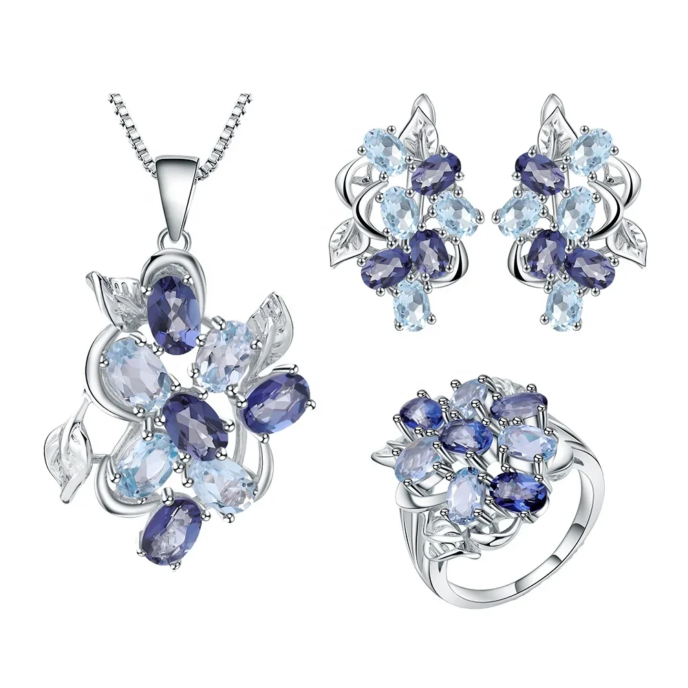 

A025 выше элегантного серебра 925 пробы на заказ, натуральный лондонский синий топаз, свадебные серьги, ожерелье, комплект ювелирных изделий для женщин и девочек