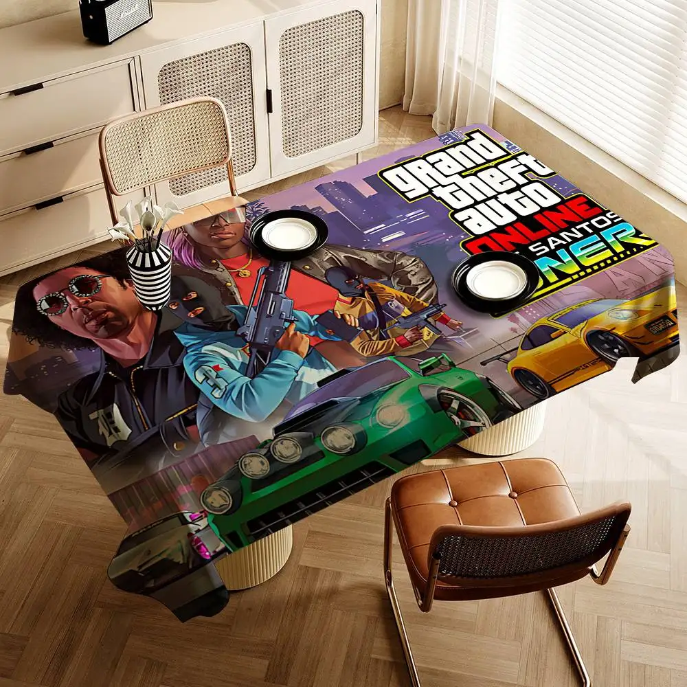 G-Grand GTA Theft Games Autoes مقاوم للماء مستطيل مفرش المائدة فييستا ديكور المنزل غرفة الطعام ديكور قابلة لإعادة الاستخدام الجدول لوازم الحفلات